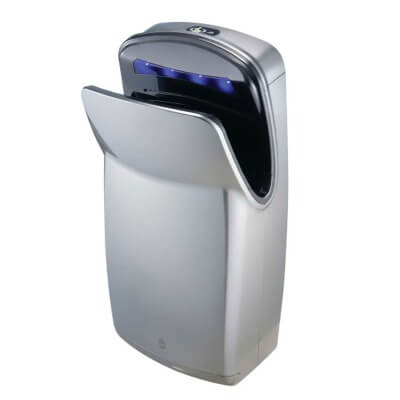 Aerix+ High Speed Vertical Dual-Sided Sensor Operated Warm Air Hand Dryer High Impact ABS Silver Finish