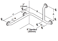 Grab Bar - Shower: Inside Corner Rail (R/H shown)