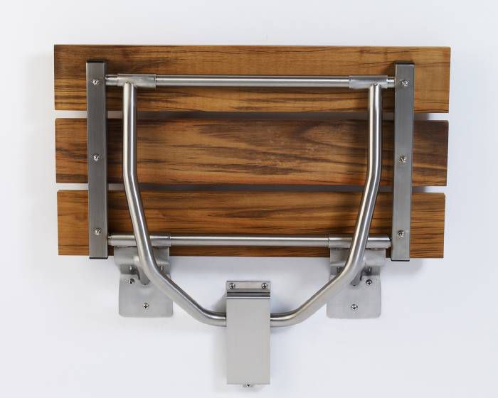 GBS Natural Teak Wood Rectangular Fold Down Shower Seat #3