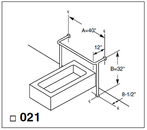 Bradley 1-1/2" x 40" x 32" Tub Dual Wall-To-Floor Grab Bar with Concealed Screws