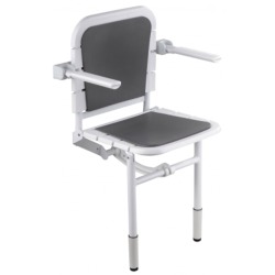 Design By Intent Comfortique Adjustable Height Wall Mounted Foldaway Shower Chair & Matching Back Rest and Hinged Arms