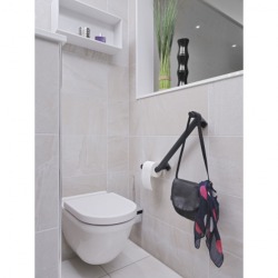 Design By Intent Ellipso Ebony Gray Multifunctional LiftAide Grab Bar with Toilet Paper Holder and Purse Utility Hook