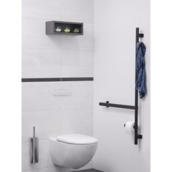 Design By Intent Ellipso Ebony Gray Multifunctional LiftAide Grab Bar with Toilet Paper Holder and Robe Hook and Vertical and Horizontal LiftAide Assist Bar