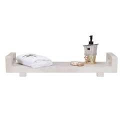 EcoDecors Eleganto 29" Teak Wood Fully Assembled Bath Tray with LiftAide Arms in White Driftwood Finish