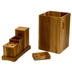 EcoDecors Eleganto 9 Piece Teak Wood Fully Assembled Bathroom Amenities Set in Natural Finish