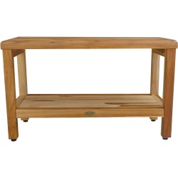 EcoDecors Eleganto 30" Teak Wood Shower Bench with Shelf in Natural Finish