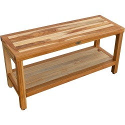 EcoDecors Eleganto 35" Teak Wood Shower Bench with Shelf in Natural Finish