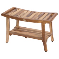 EcoDecors Harmony 30" Teak Wood Shower Bench with LiftAide Arms in Natural Finish