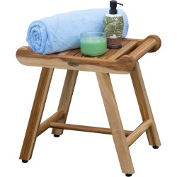 EcoDecors Harmony 20" Teak Wood Fully Assembled Shower Bench with LiftAide Arms in Natural Finish