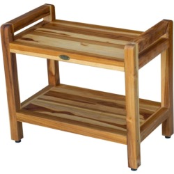 EcoDecors Eleganto 24" Teak Wood Shower Bench with LiftAide Arms and Shelf in Natural Finish