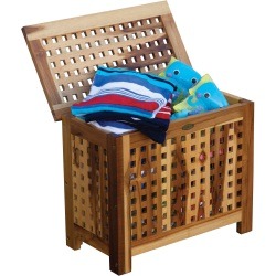 EcoDecors Espalier 23" Wide Teak Wood Laundry Storage Hamper with Removable Bags in Natural Finish