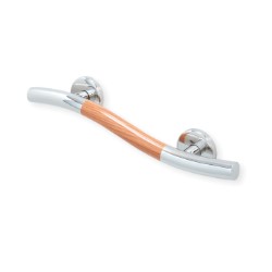 Life Line Wave Right Hand 18" Grab Bar with Teak Accent and Polished Chrome Finish