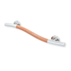 Life Line Wave Right Hand 24" Grab Bar with Teak Accent and Polished Chrome Finish