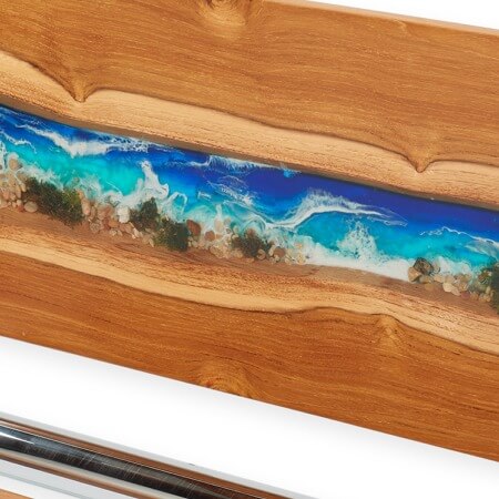 Live Edge Teak Ocean Scene Hardwood Shower Seat #3