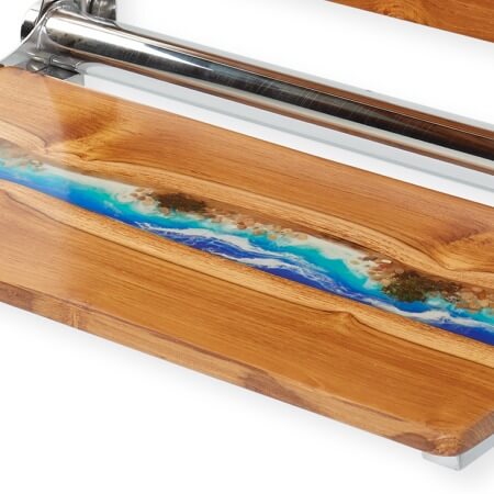 Live Edge Teak Ocean Scene Hardwood Shower Seat #2