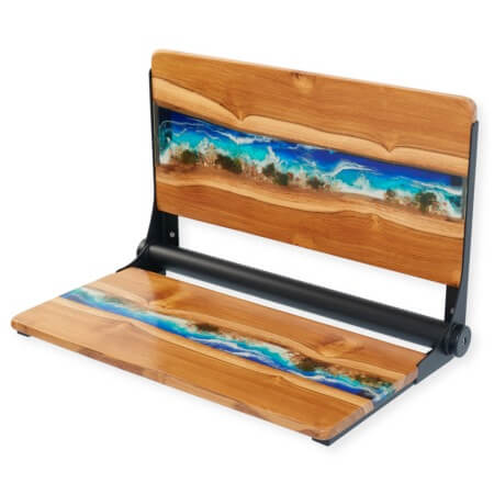 Live Edge Teak Ocean Scene Hardwood Shower Seat #5