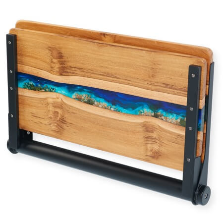 Live Edge Teak Ocean Scene Hardwood Shower Seat #6