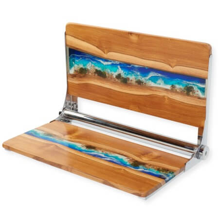 Live Edge Teak Ocean Scene Hardwood Shower Seat