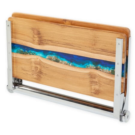 Live Edge Teak Ocean Scene Hardwood Shower Seat #4